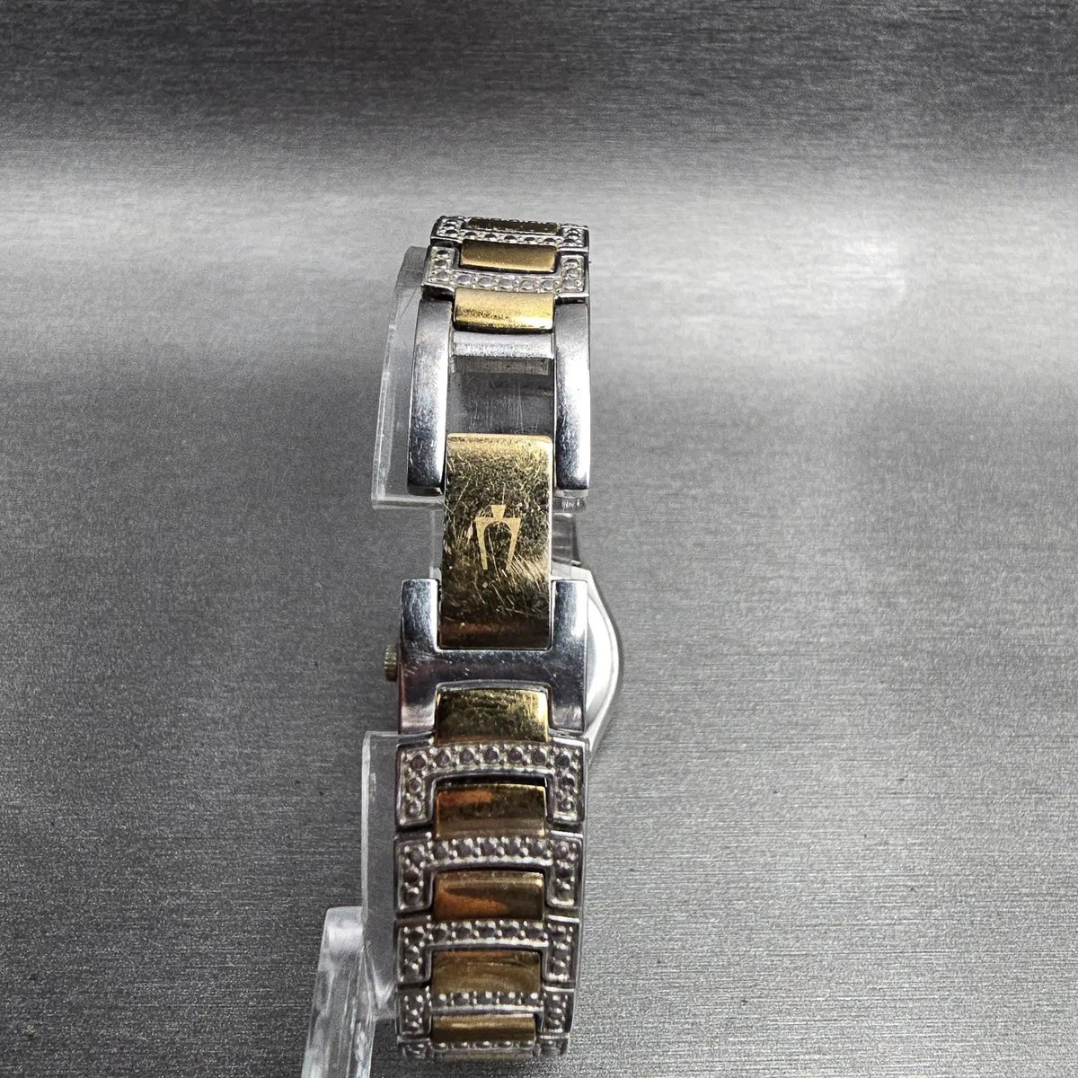 Bulova Watch Women MOP Dial Two Tone Gemmed Round 98L198 New Battery7