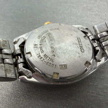 Seiko Watch Women 24mm White Dial Two Tone Date Round 7n82-6001 New Battery VTG9