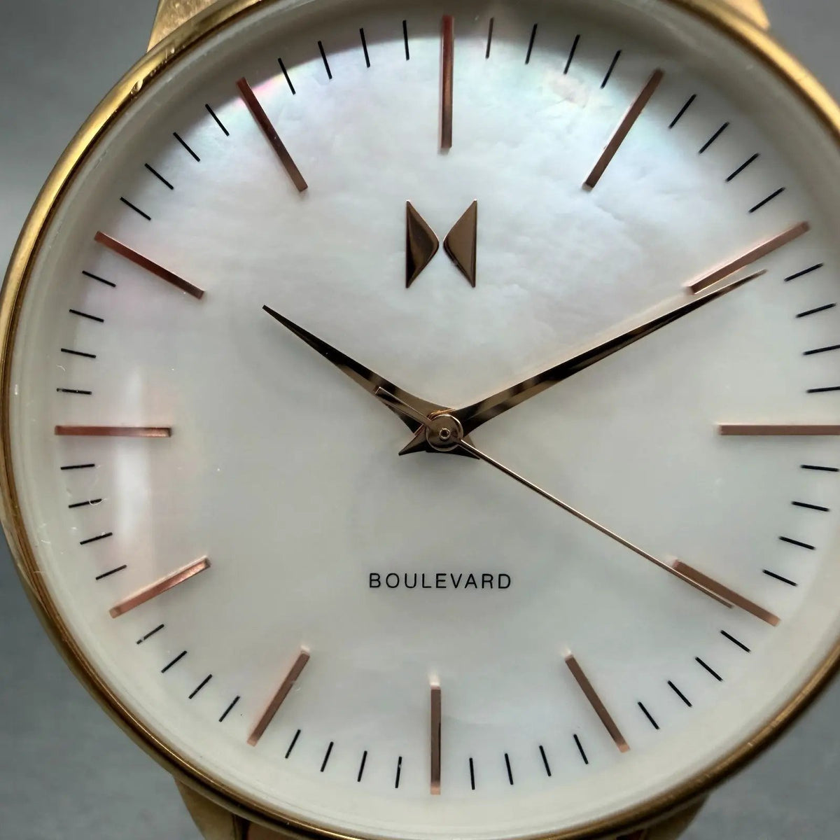 MVMT Boulevard Watch Women 38mm MOP Dial Rose Gold Tone Mesh Band New Battery P1
