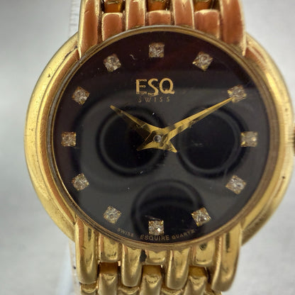 ESQ Watch Women 25mm Black Dial Gold Tone Round Gem Markers 100203B New Battery1