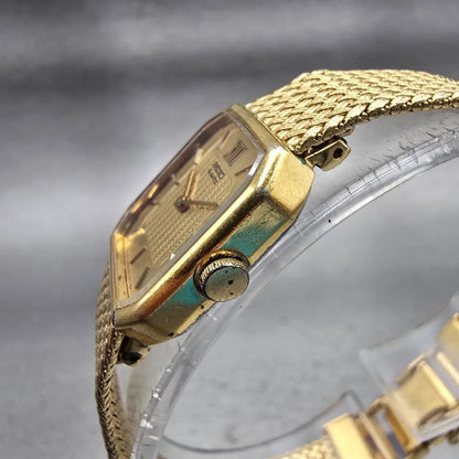 Seiko Watch Women 17mm Gold Dial Gold Tone Rectangle 1400-8089 New Battery VTG2