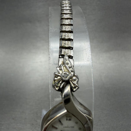 Hamilton Watch Women 17mm White Dial 10K White Gold Filled Manual Asymmetrical4