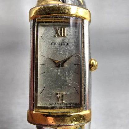 Seiko Watch Women 13mm MOP Dial Two Tone Rectangle 2E20-7259 New Battery VTG1