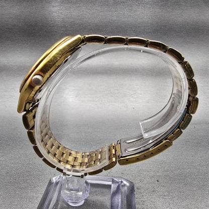 Seiko Watch Men 36mm Gold Dial Gold Tone Daydate Round 7N43-9048 New Battery VTG6