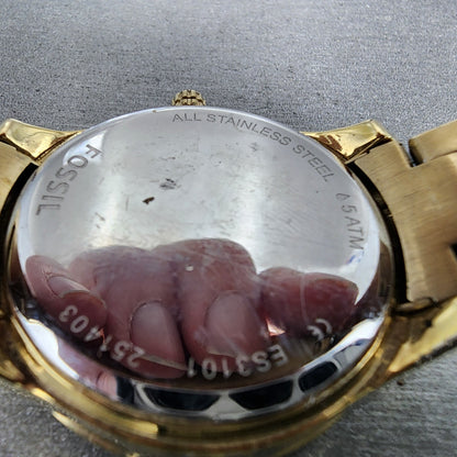 Fossil Stella Glitz Watch Women 37mm Champagne Dial Gold Tone Daydate New Batt9