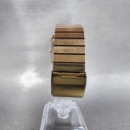 Seiko Tank Watch Men 25mm Black Dial Gold Tone 5Y005000 Rectangle New Battery7