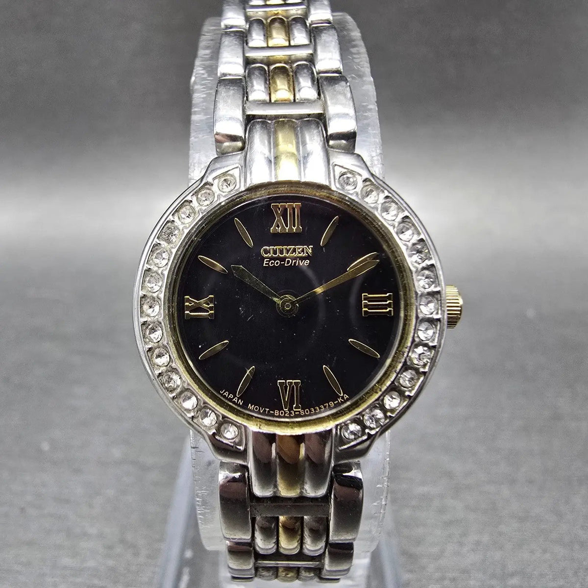 Citizen Eco-Drive Watch Women 21mm Black Dial Two Tone Gemmed B023-S018249 Works0