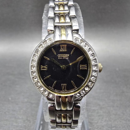 Citizen Eco-Drive Watch Women 21mm Black Dial Two Tone Gemmed B023-S018249 Works0