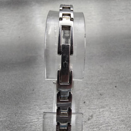 Bulova Watch Women 14mm Black Dial Silver Tone Gemmed Oval 96T15 New Battery6