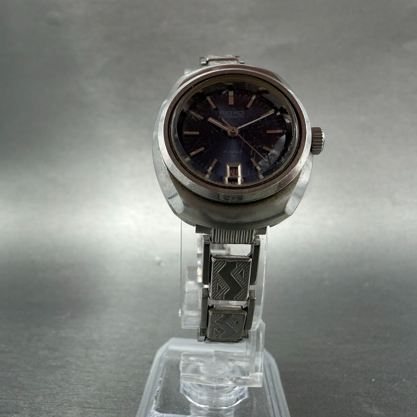 Seiko Automatic Watch Women 28mm Blue Dial Silver Tone Date 2205-0030 Runs5