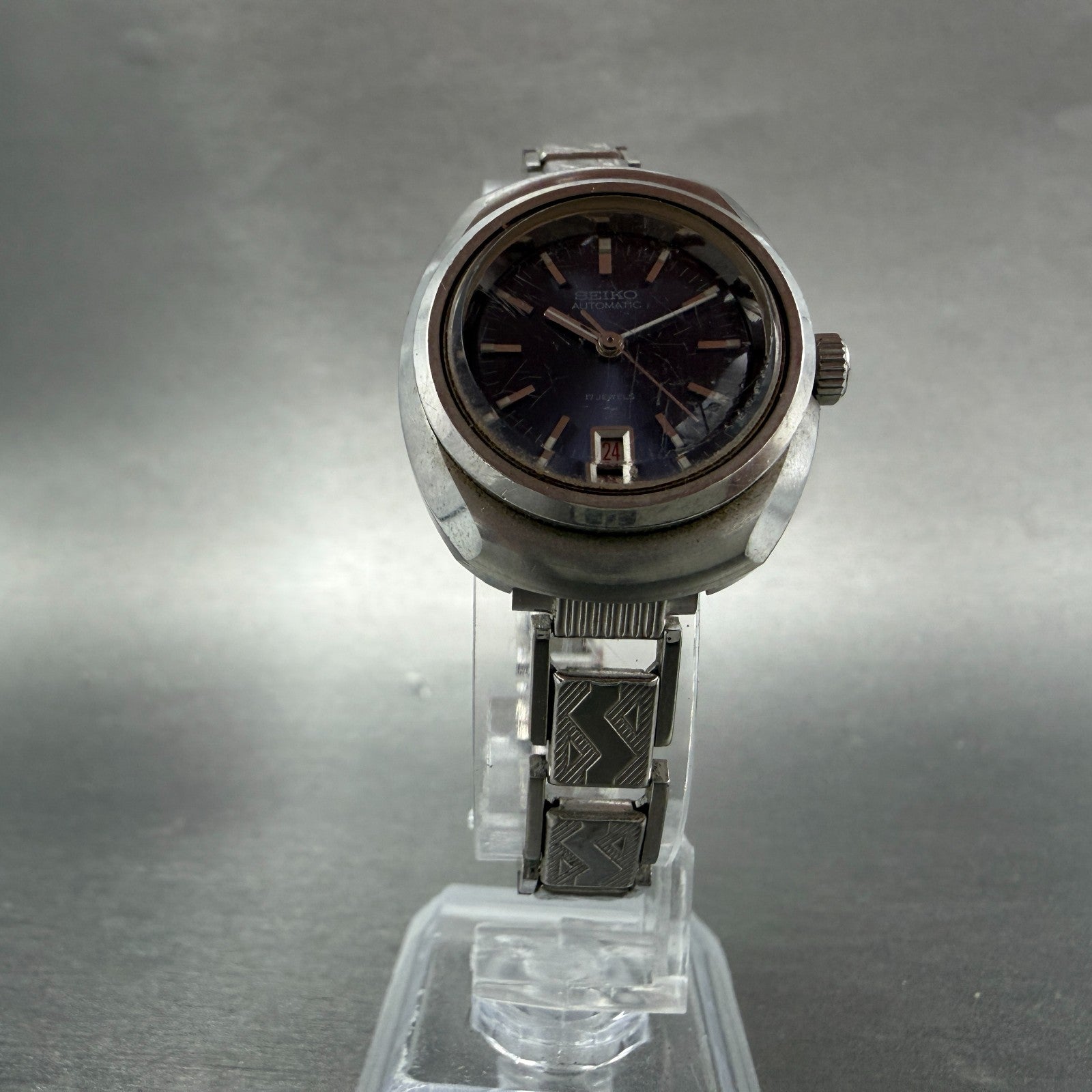 Seiko Automatic Watch Women 28mm Blue Dial Silver Tone Date 2205-0030 Runs5
