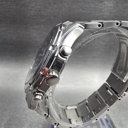 Seiko Chronograph Watch Men 42mm Black Dial Silver Tone Date 7T92-0LR0 New Batt2