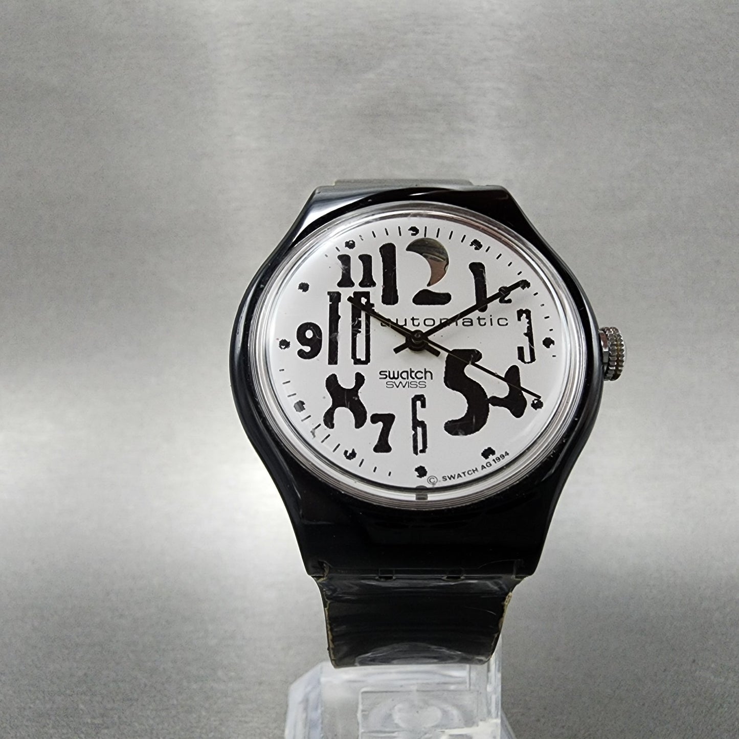 Swatch Blackboard Automatic Watch Men 34mm White Dial Black SAB103 Round Runs5