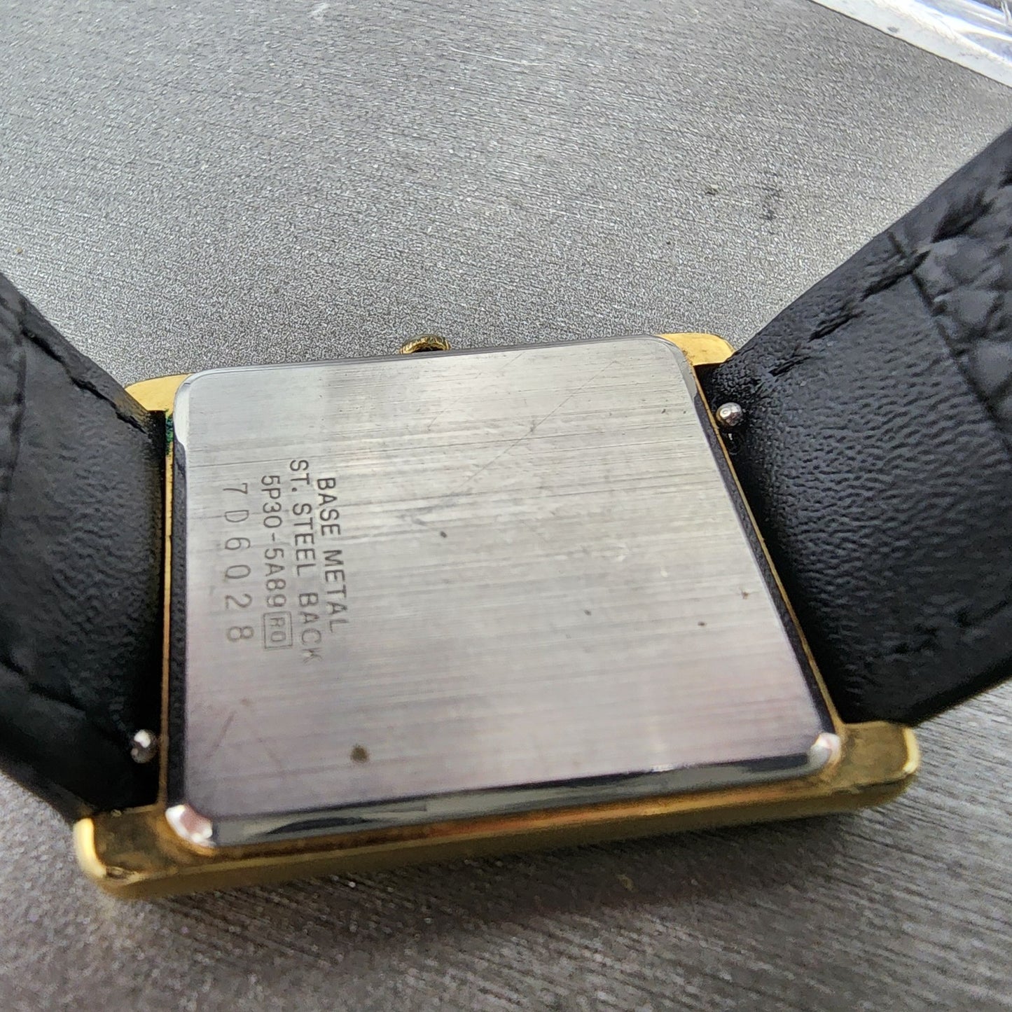 Seiko Tank Watch Men 26mm White Dial Gold Tone Rectangle 5p305a89 New Battery9
