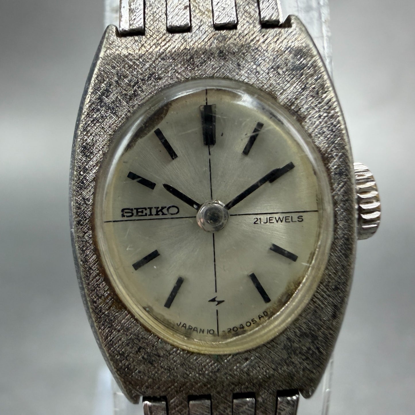 Seiko Watch Women 15mm Silver Dial Silver Tone Rectangle Manual 10-8360 Runs VTG1