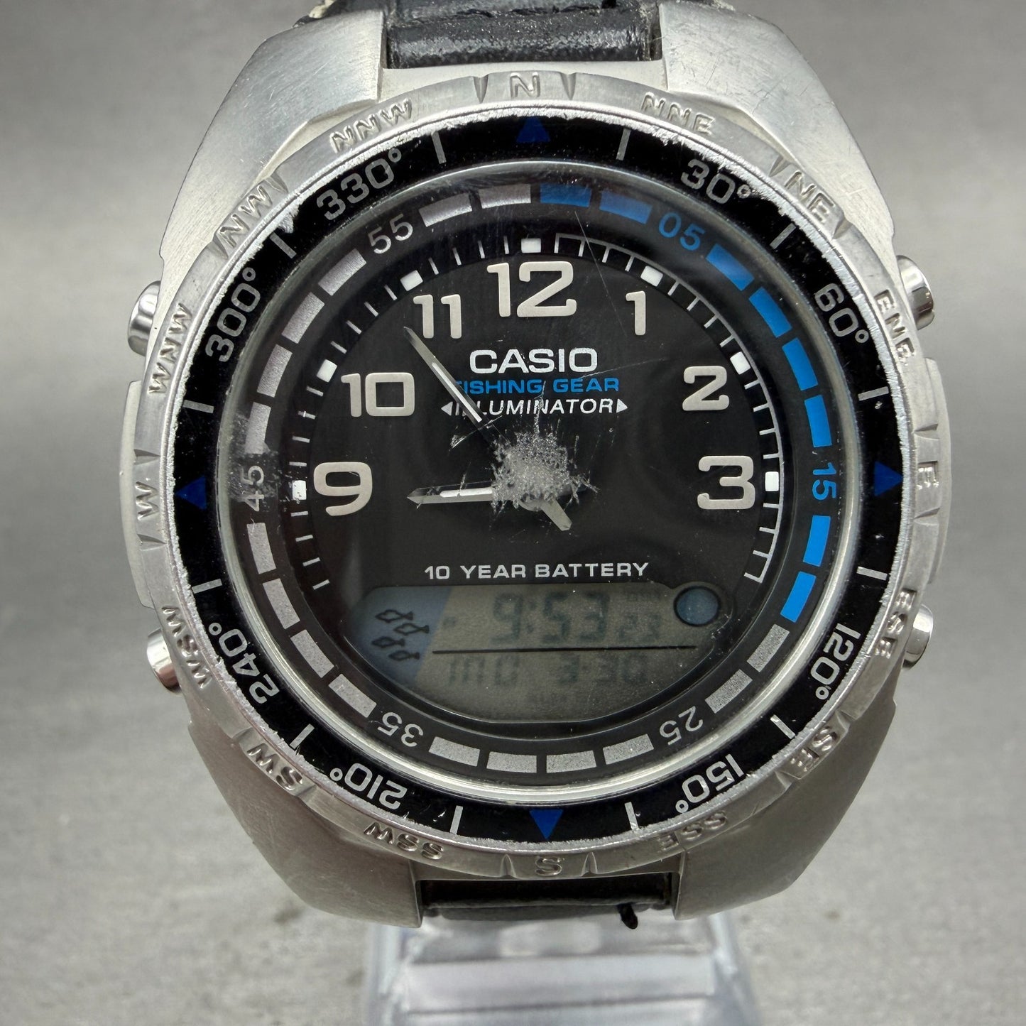 Casio Fishing Gear Watch Men 40mm Black Dial Steel Analog Digital AMW-700 NewBat0