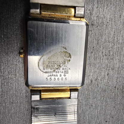 Seiko Watch Men 25mm Silver Dial Two Tone Rectangle 9020-551A New Battery VTG10