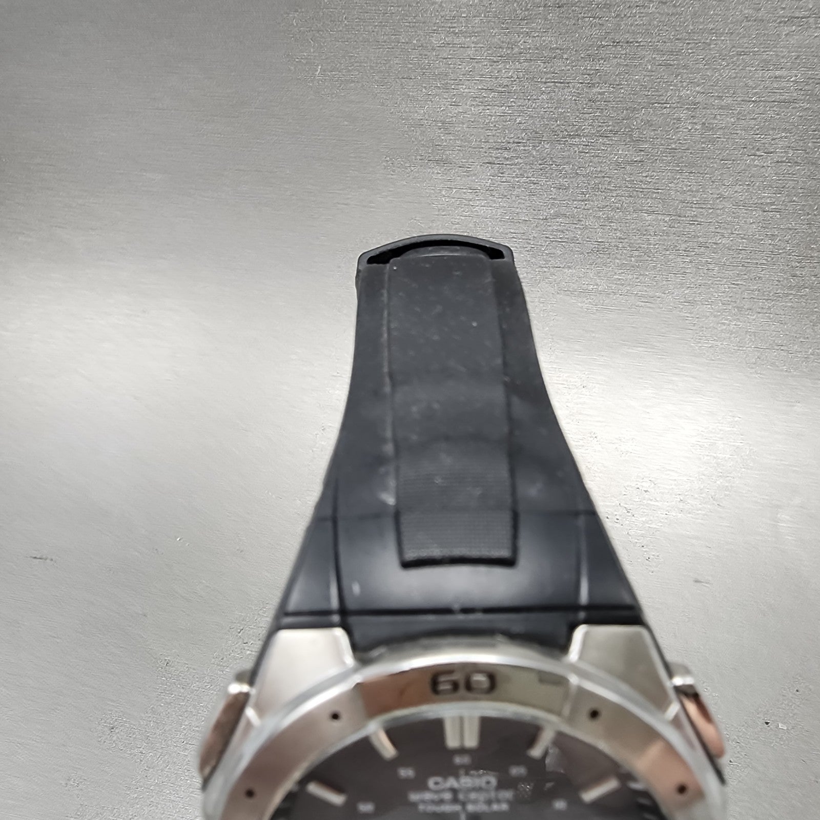 Casio Wave Ceptor Watch Men 42mm Black Dial Silver Tone Analog Digital Solar AB13