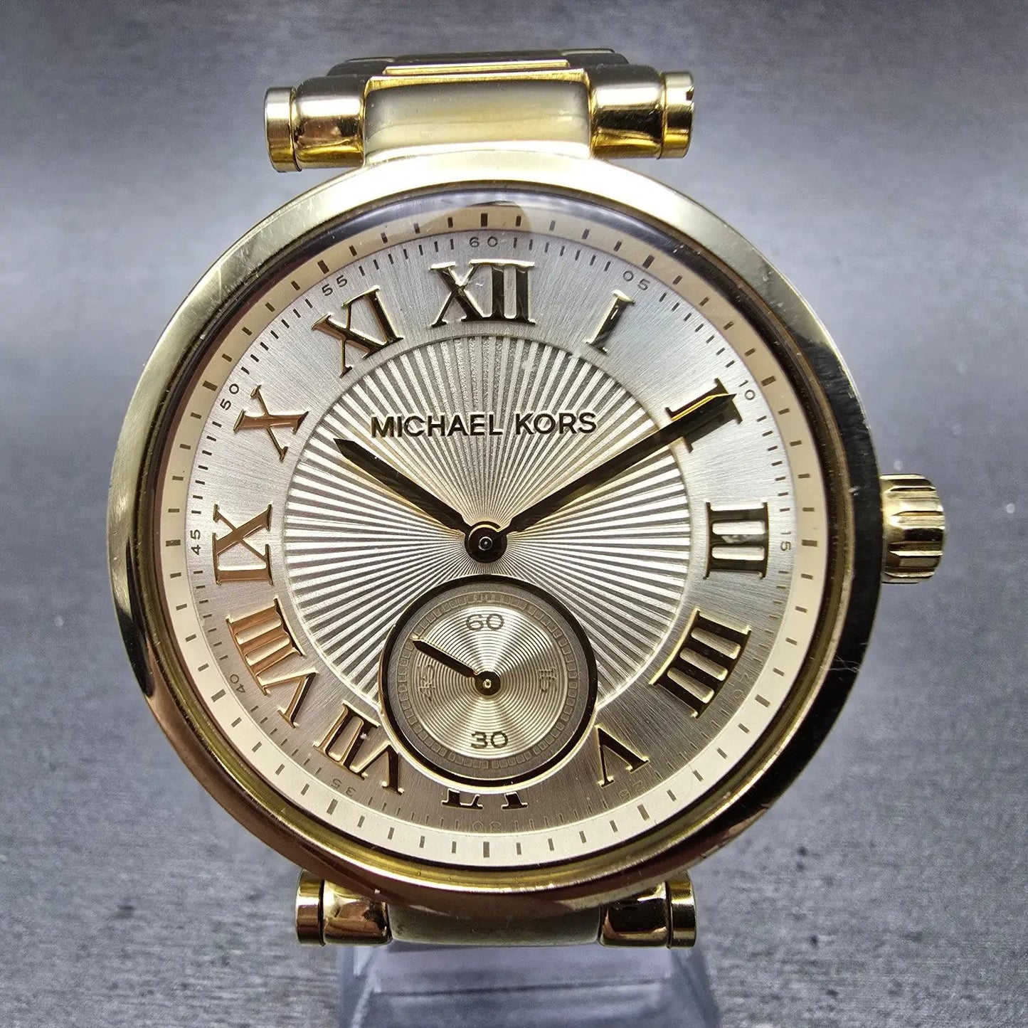 Michael Kors Skyler Watch Women 41mm Champagne Dial Gold Tone MK-5867 New Batt0