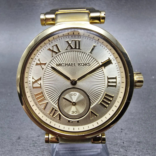 Michael Kors Skyler Watch Women 41mm Champagne Dial Gold Tone MK-5867 New Batt0