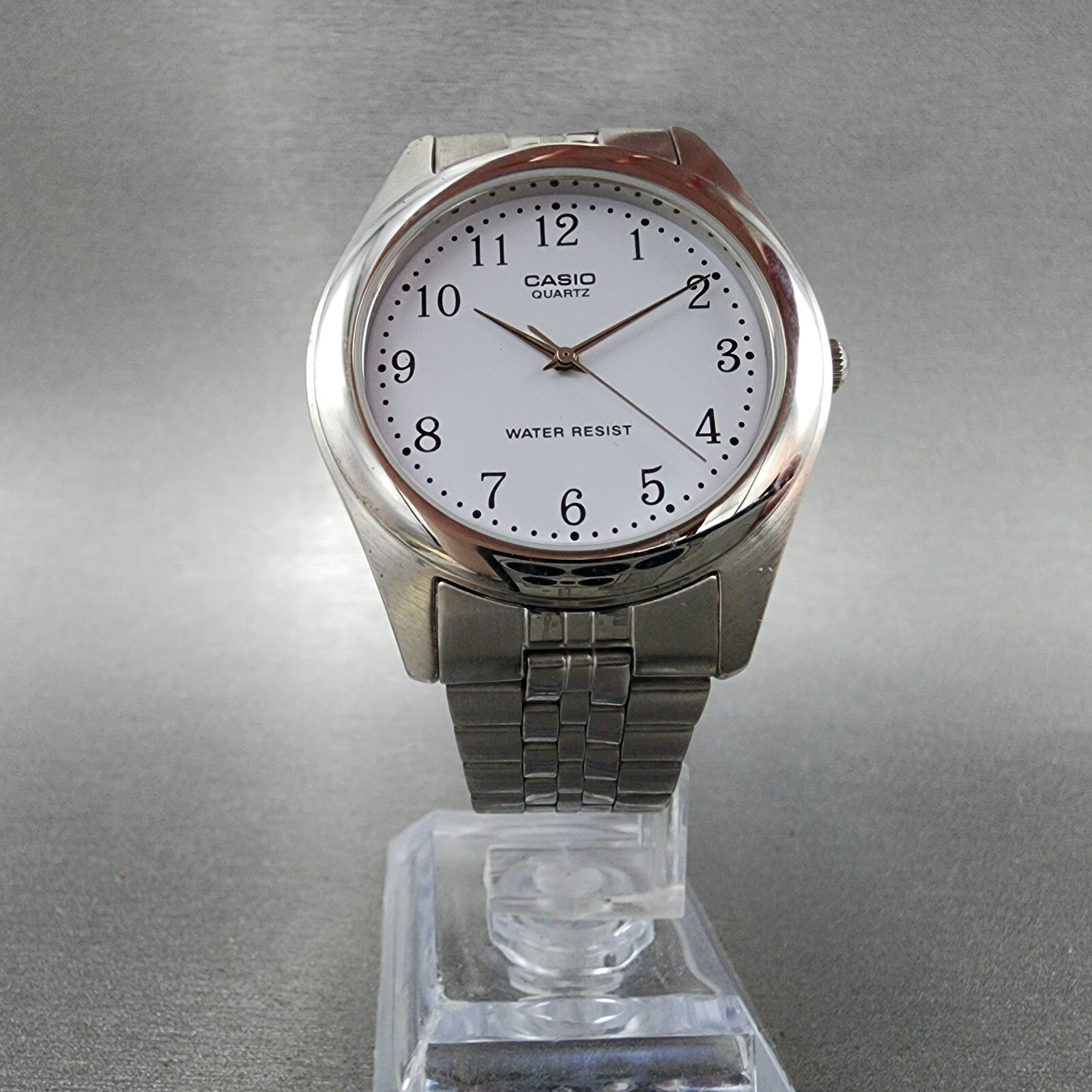 Casio Watch Men 36mm White Dial Silver Tone Round Mtp1129 New Battery5
