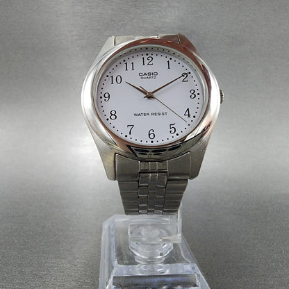 Casio Watch Men 36mm White Dial Silver Tone Round Mtp1129 New Battery5