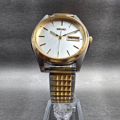 Seiko Watch Men 36mm Silver Dial Two Tone Round 7N43-9048 New Battery READ!!!!!!5