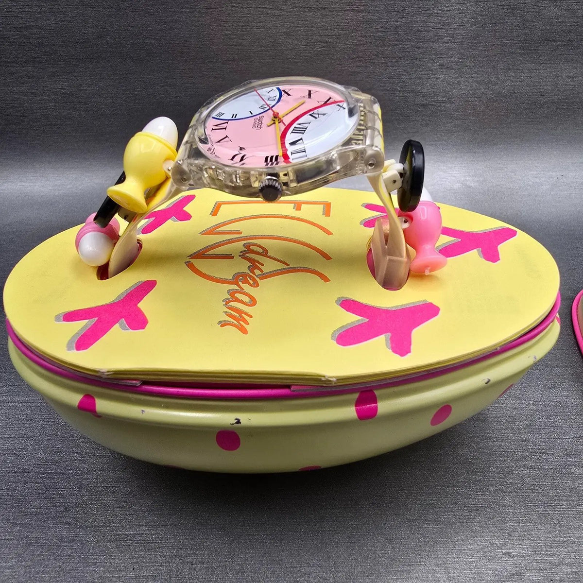 Swatch Special Eggsdream Watch Men 34mm Pink Dial Clear Case GZ128 New Batt NOS6