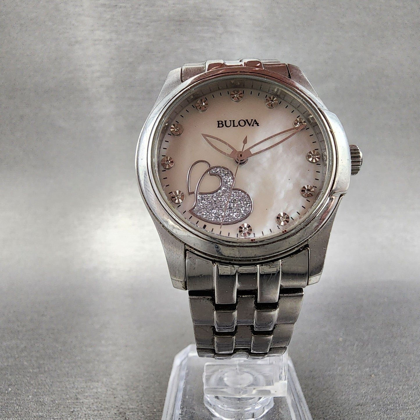 Bulova Diamond Watch Women 34mm MOP Heart Dial Silver Tone 96P182 New Battery5