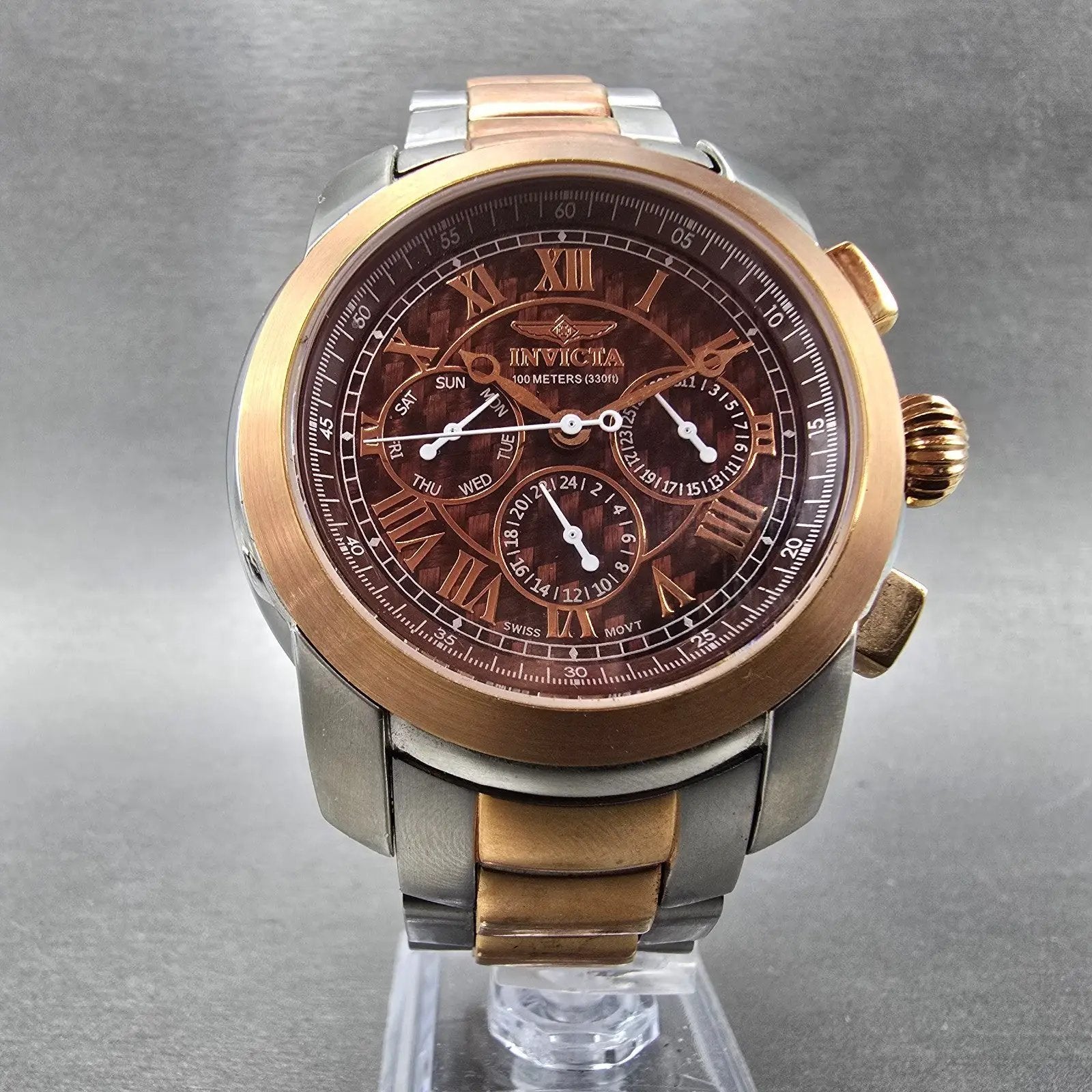 Invicta Watch Men 44mm Brown Dial Two Tone Daydate Round 4060 New Battery4