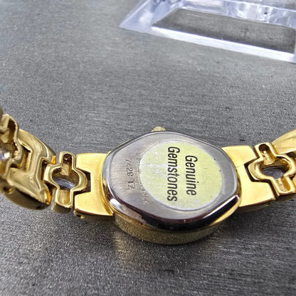 Jules Jurgensen Watch Women 17mm Champagne Dial Gold Oval Blue Gems New BatteryP9
