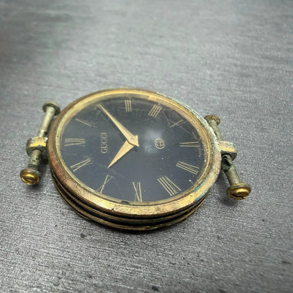 Gucci 2000M Watch Men 30mm Black Dial Gold Plated Round New Battery Vintage 65G3