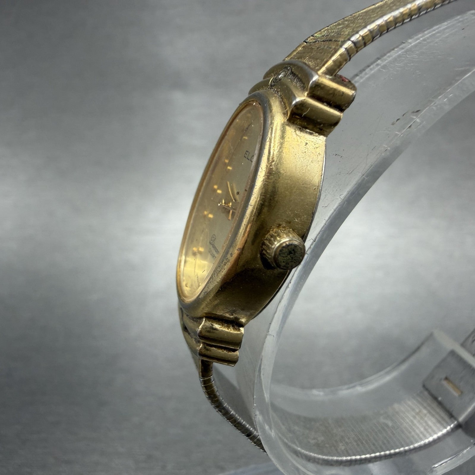 Elgin Watch Women 16mm Champagne Dial Gold Tone Oval Diamond Quartz New Battery2