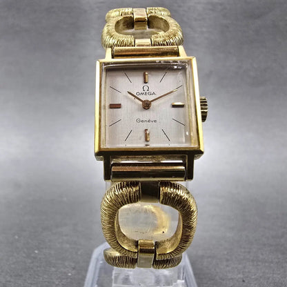 Omega Geneve Tank Watch Women 17mm Silver Dial Gold Plated Manual Wind Runs VTG5