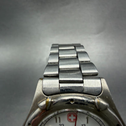 Wenger Watch Men 36mm White Dial Silver Tone Date Round PARTS Vintage5