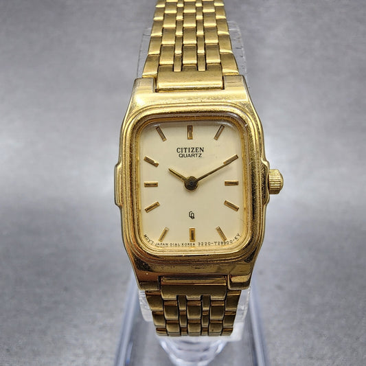 Citizen CQ Tank Watch Women 18mm Cream Dial Gold Tone Rectangle New Battery