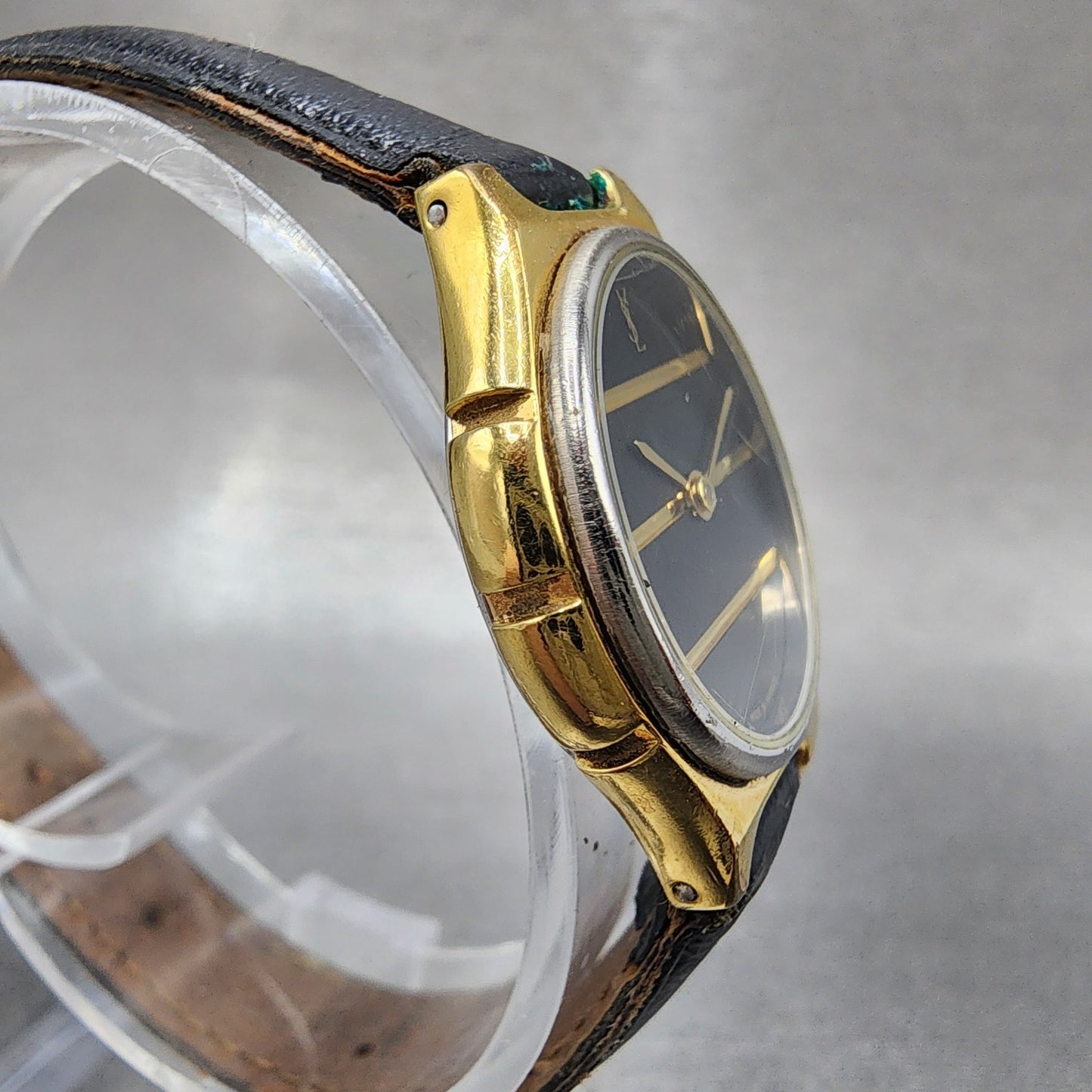 Yves Saint Laurent Watch Women 25mm Black Dial Gold Tone Round New Battery3
