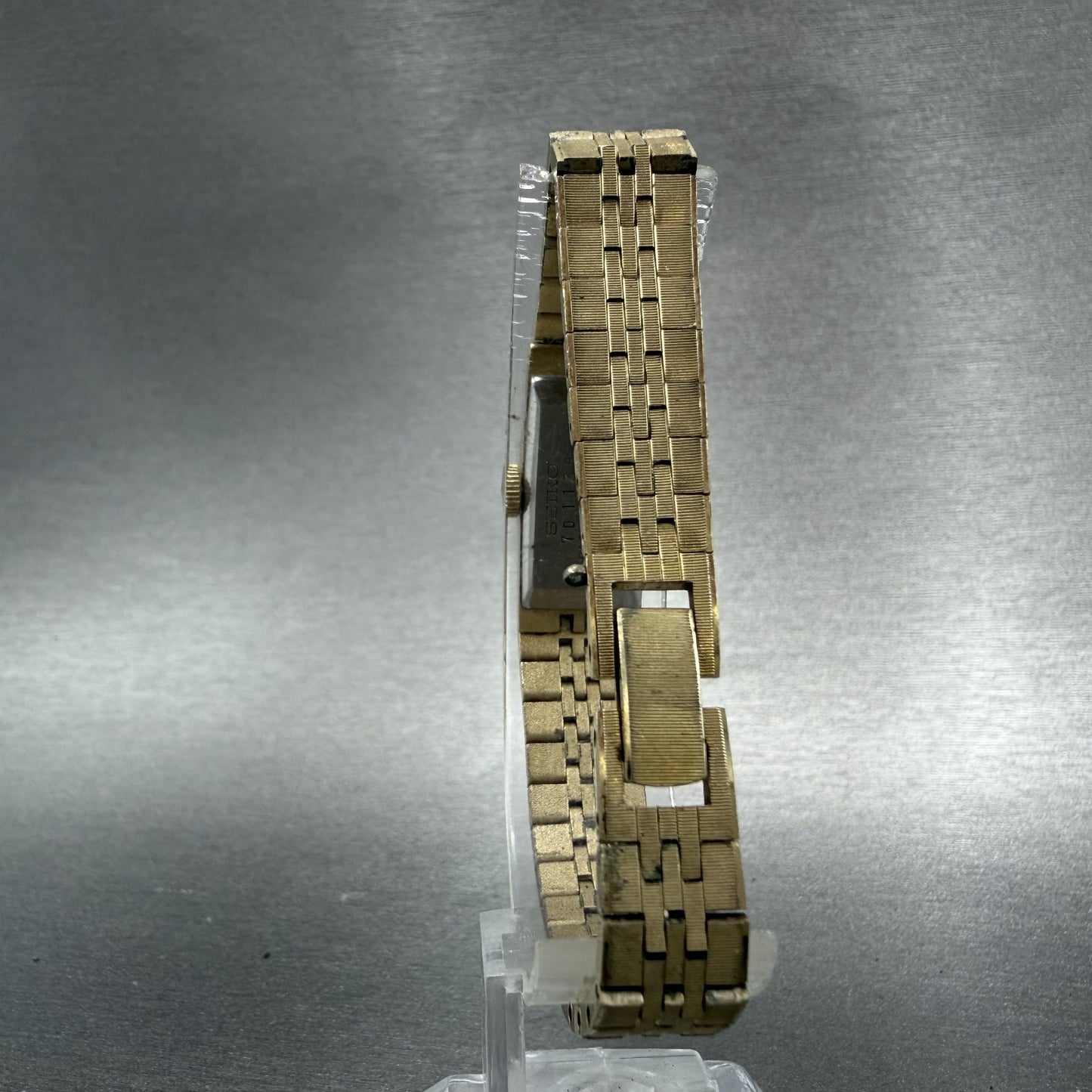 Seiko Tank Watch Women 12mm Champagne Dial Gold Tone Rectangle Manual Wind Runs7