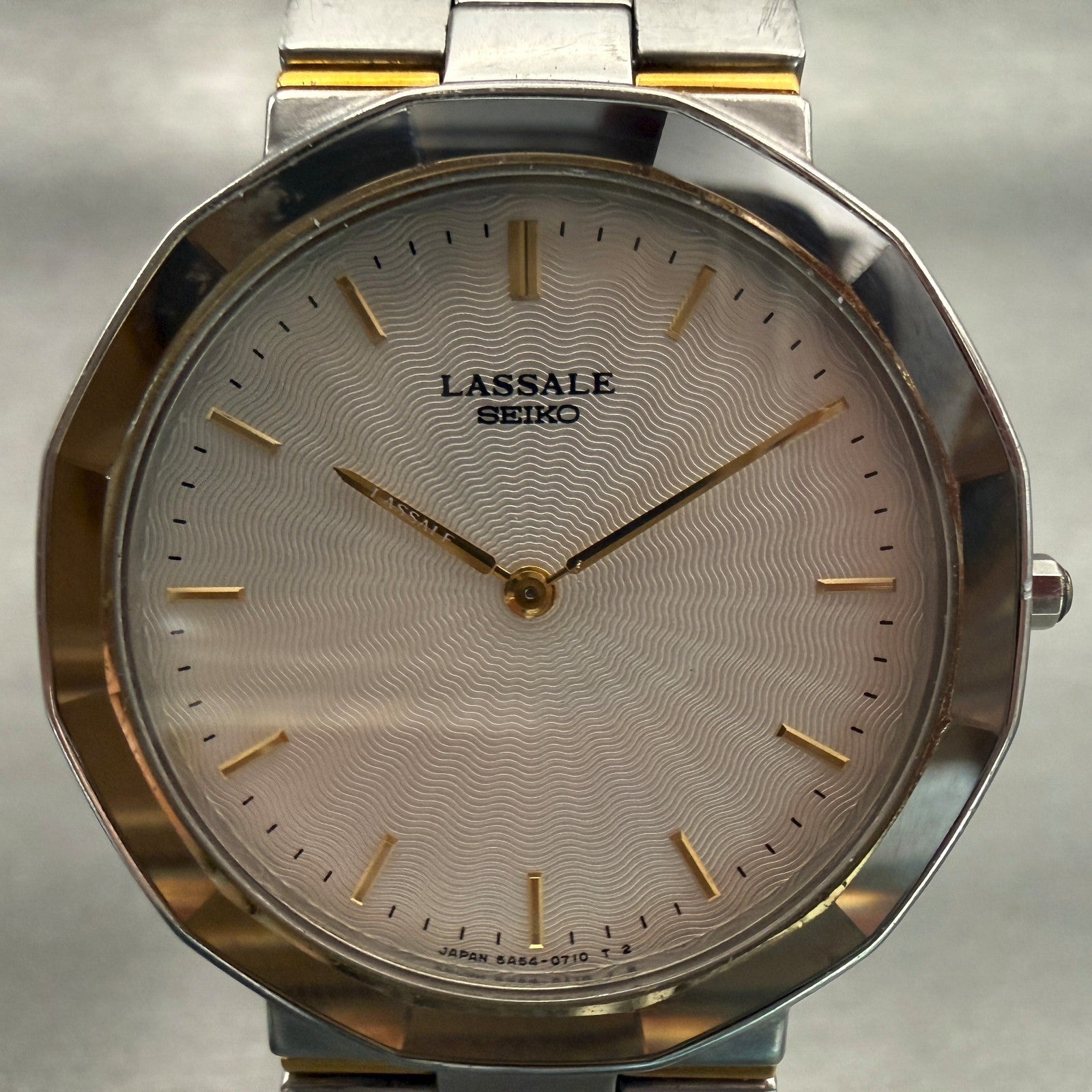 Seiko Lasalle Watch Men 32mm Silver Dial Two Tone Round 5A54-0350 New Battery1