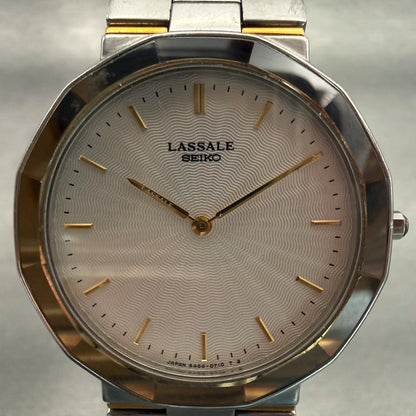 Seiko Lasalle Watch Men 32mm Silver Dial Two Tone Round 5A54-0350 New Battery1