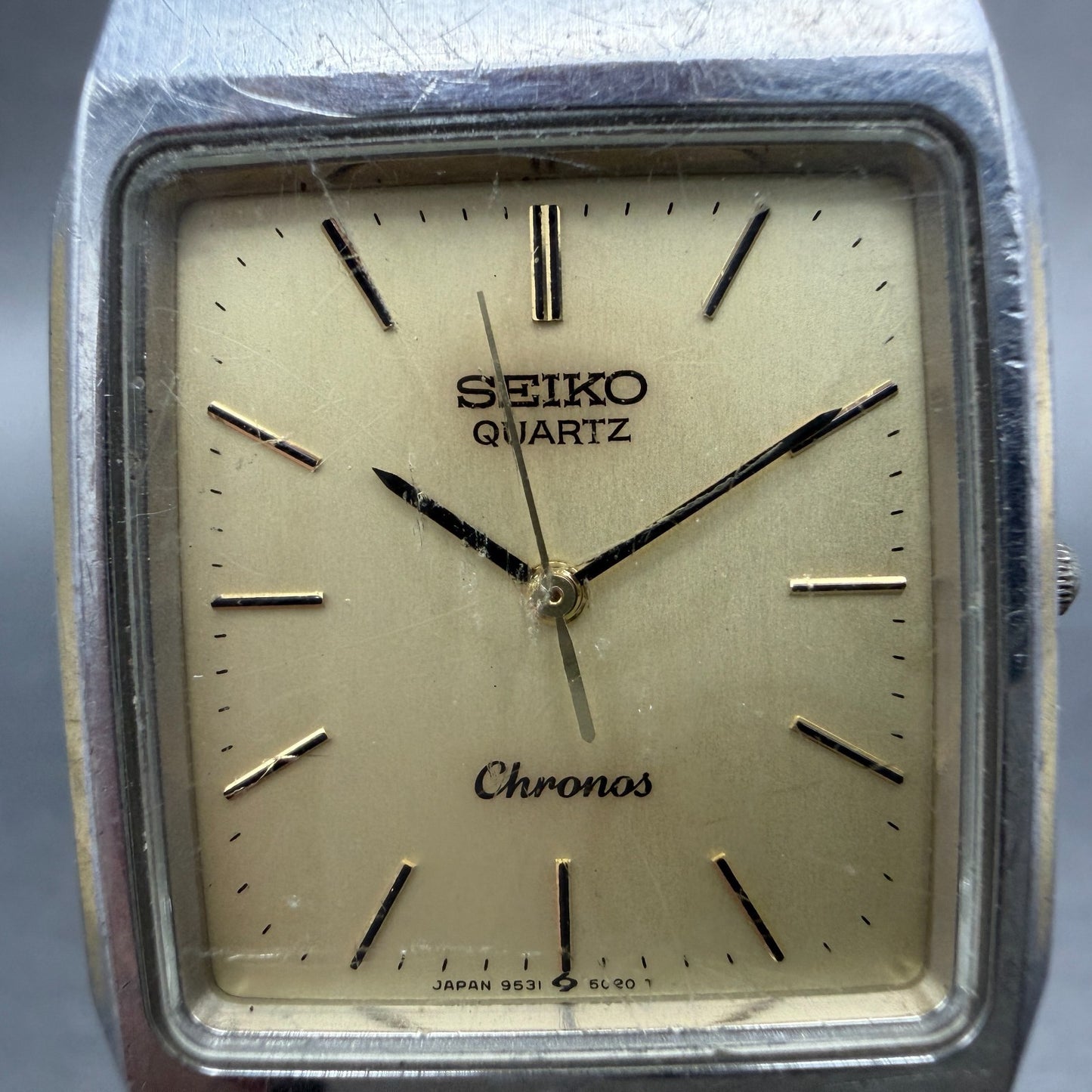 Seiko Chronos Tank Watch Men 27mm Champagne Dial Two Tone 9531-5020 New Battery1