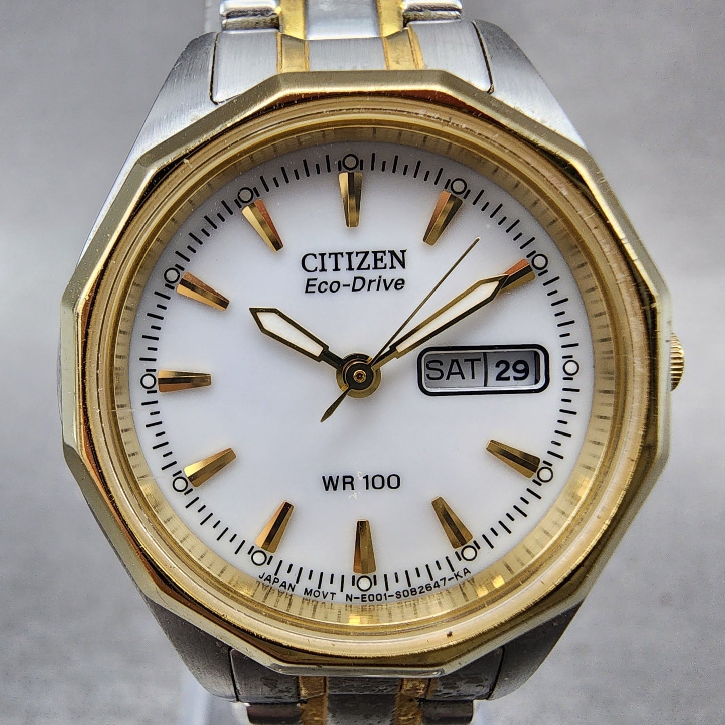 Citizen EcoDrive Watch Women 27mm White Dial Two Tone Daydate Round Runs1
