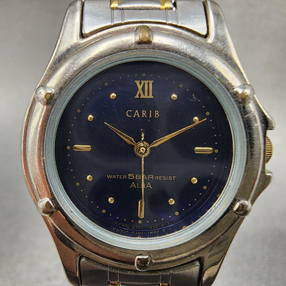 Seiko Alba Carib Watch Women 27mm Blue Dial Two Tone V7011l50 New Battery1