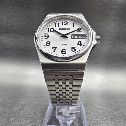 Seiko Spirit Watch Men 34mm White Dial Silver Daydate 7N43-7B70 New Battery JDM5