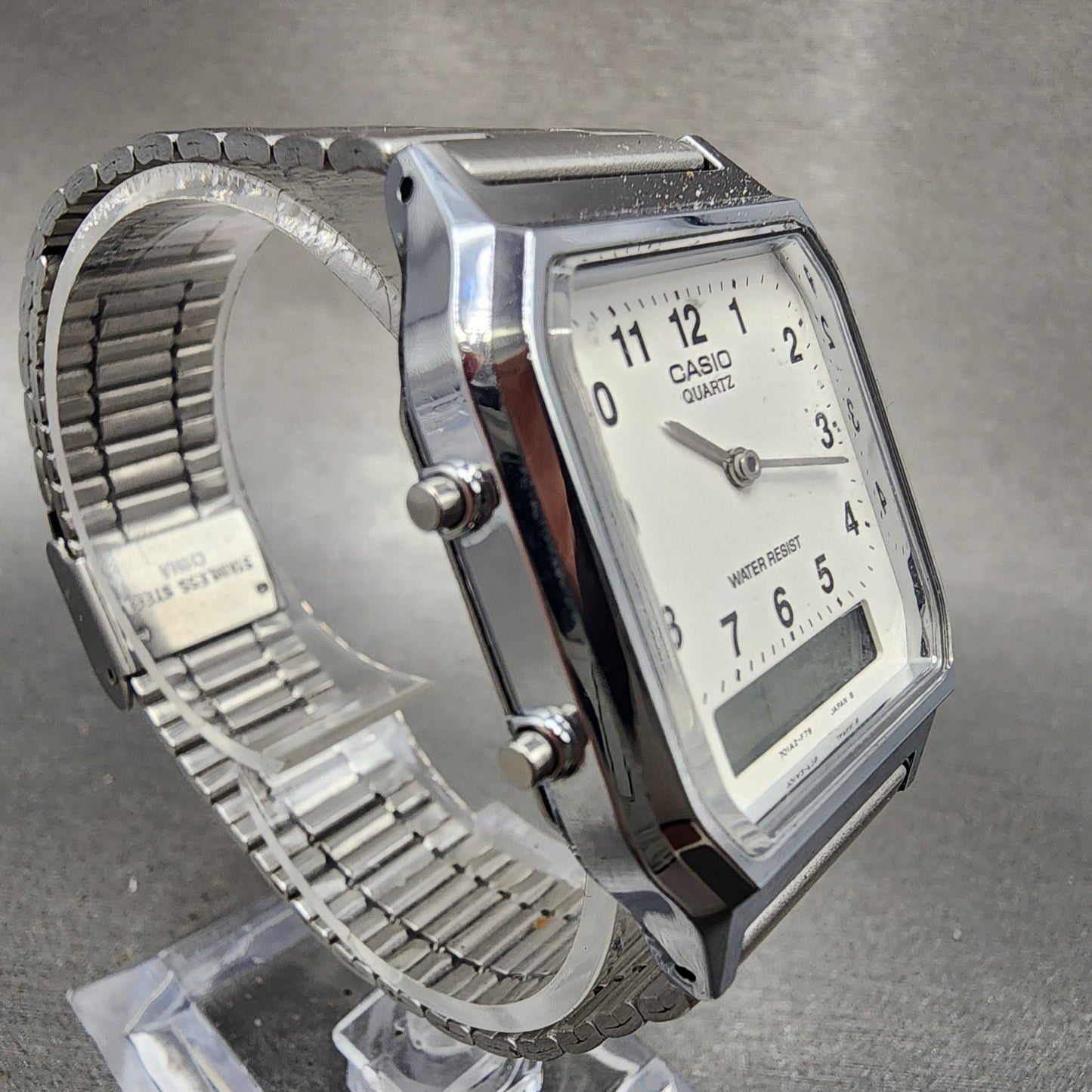Casio AQ230 Watch Men 30mm White Dial Silver Tone Alarm Chrono New Battery3