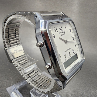 Casio AQ230 Watch Men 30mm White Dial Silver Tone Alarm Chrono New Battery3