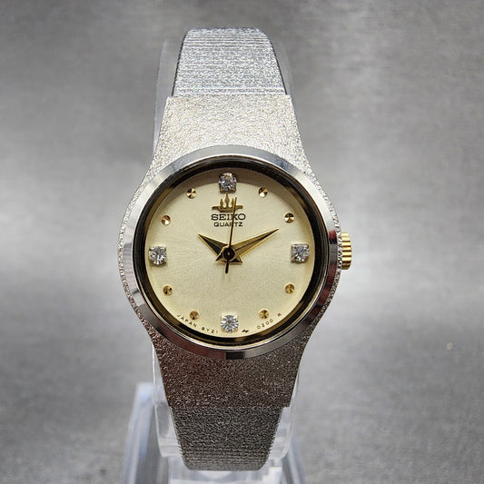 Seiko Watch Women 20mm Champagne Dial Silver Tone Diamond Markers New Battery0