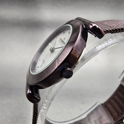 Skagen Watch Women 25mm MOP Dial Brown Tone Round Mesh Band 107SMMD New Batteryt2
