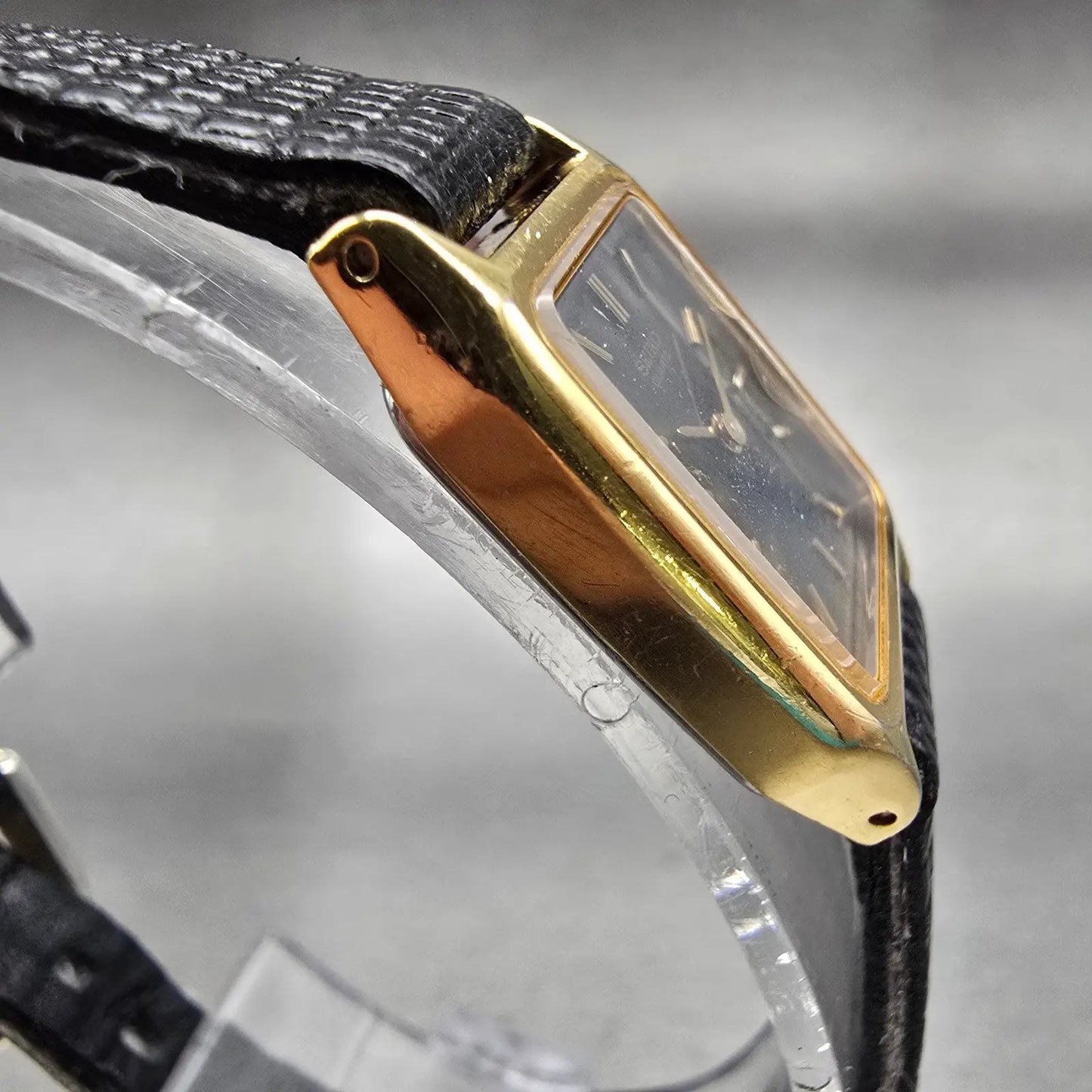 Seiko Watch Women 17mm Black Dial Gold Tone Rectangle 4N00-5129 New Battery VTG3