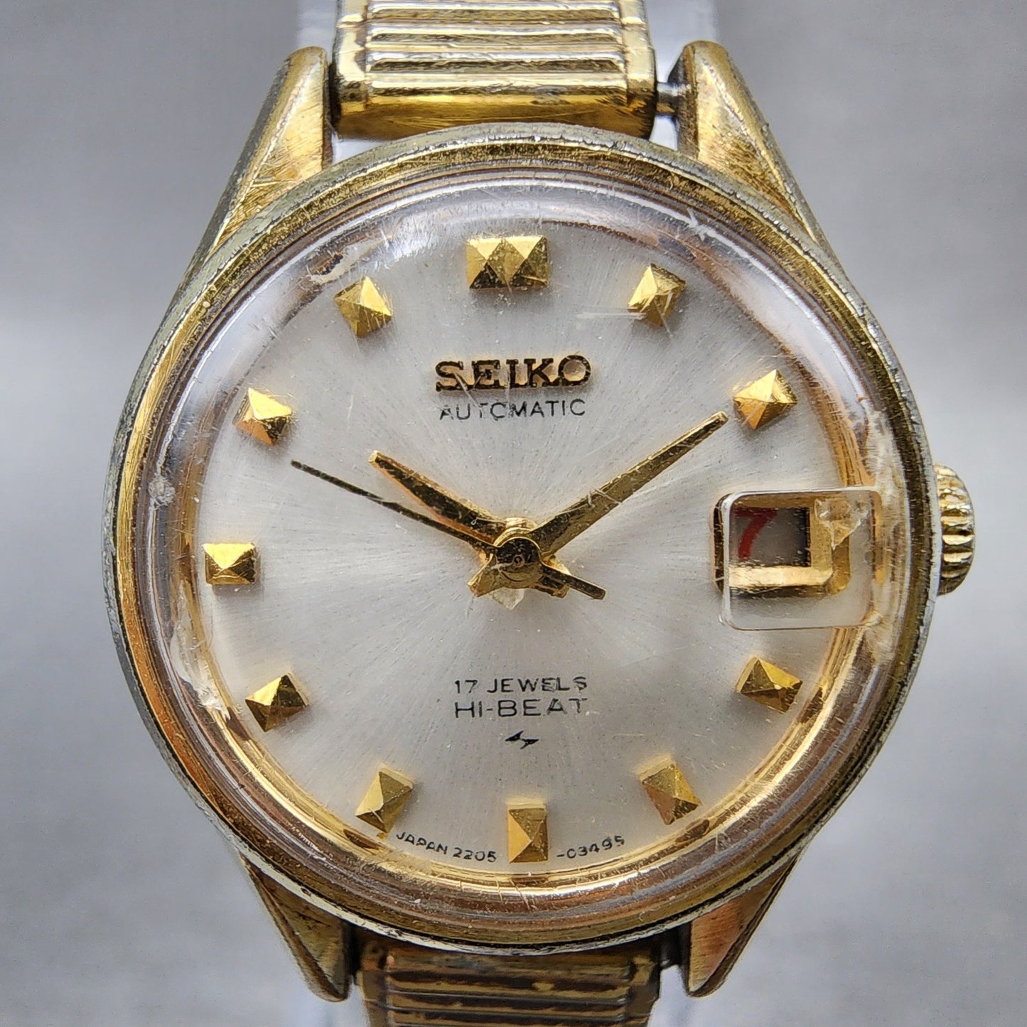 Seiko Automatic Watch Women 23mm White Dial Gold Tone Date 22050259 Runs1